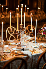 Elegany high end diner setup with golden cutlery