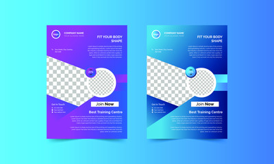 This is Business Style Gym Fitness Flyer Design Template Gradient Color and Vector Illustration