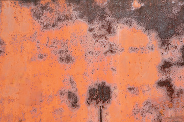 Painted metal with cracks in the paint, roughness, rust. Iron sheet covered with old paint, which...