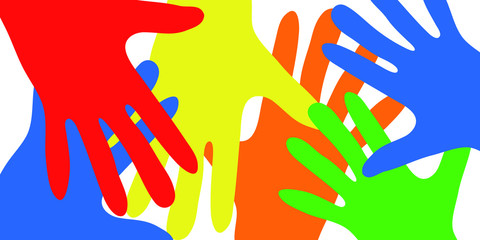 Abstract multi-colored children's brushes on a white background. Banner. Rainbow as a concept of victory over quarantine, virus, isolation.