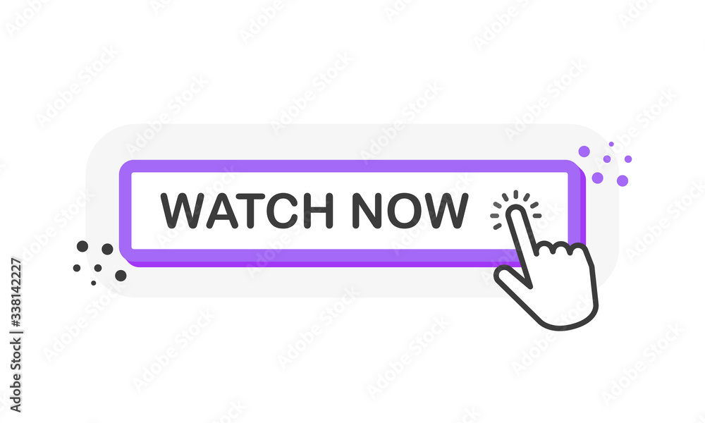 Aufkleber watch purple 3d button with hand pointer clicking. white background. vector