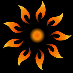 Decorative sun symbol with long rays. Vector