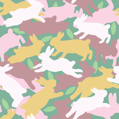 Camouflage seamless vector pattern Bunny and leaves - 338143829