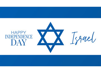 Israel Independence Day. National holiday design template. Israeli symbolics banner or flyer with blue and white flag. Vector illustration.