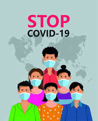 Coronavirus in China. Novel coronavirus (2019-nCoV), people in white medical face mask. Concept of coronavirus quarantine vector illustration.