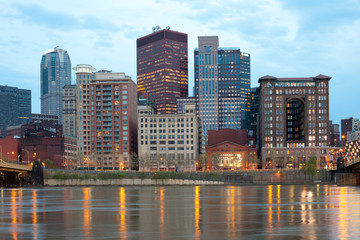 Fototapeta na wymiar Downtown skyline and the waterfront on Allegheny River, Pittsburgh, Pennsylvania, United States