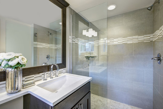 Modern new bathroom interior. Luxury American modern home.