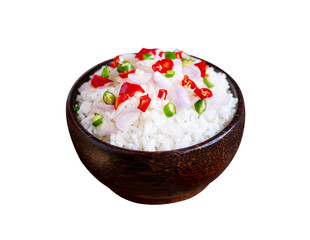 Brow rice spicy asian food isolated on white