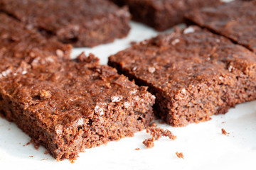Vegan chocolate brownies chocolate plant based diet no animal products on dark background