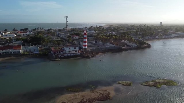 AERIAL DOLLY IN Lighthouse And Coastal Village Of Adicora, Venezuela