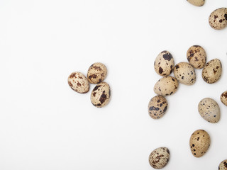 Quail eggs isolated on white background. Easter eggs concept