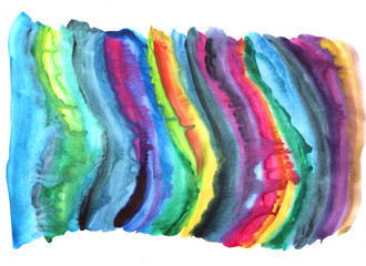 freehand abstract background with live materials, colored rainbow colored smudges in watercolor