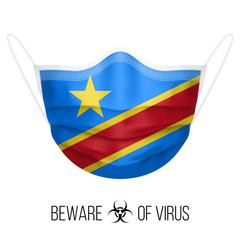 Medical Mask with National Flag of the Democratic Republic of the Congo. Protective Mask Virus and Flu. Surgery Concept of Health Care Problems and Fight Novel Coronavirus (2019-nCoV)