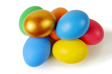 Colorful Easter eggs on the white surface