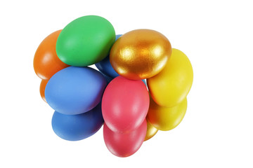 Bunch of colorful Easter eggs reflected on the surface