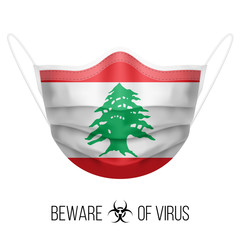 Medical Mask with National Flag of the Lebanese Republic. Protective Mask Virus and Flu. Surgery Concept of Health Care Problems and Fight Novel Coronavirus (2019-nCoV) in Form of Flag Design