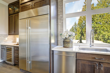 Luxury kitchen in a new construction home. Luxury American modern home.