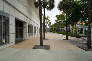 Gloomy scene in Miami Beach Lincoln Road Mall shut down due to Coronavirus Covid 19 pandemic