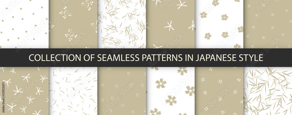 Poster set of 12 patterns in japanese style. vector collection of asian backgrounds.