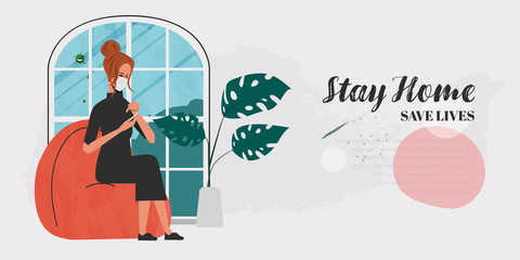 Woman Stay at home avoid spreading the coronavirus during covid-19.