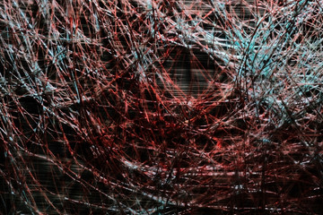 blood on the threads of the fabric on striped background. bloody background