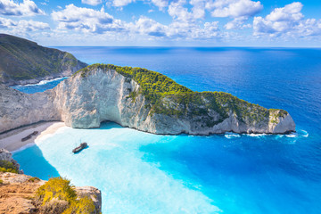 Beautiful summer day on Navagio Beach and Shipwreck bay view point - Zakynthos, Ionian Islands -...