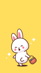 cute rabbit holding basket with eggs happy easter bunny sticker spring holiday concept vertical greeting card vector illustration