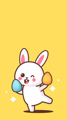 Obraz premium cute rabbit holding eggs happy easter bunny sticker spring holiday concept vertical greeting card vector illustration