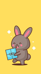 cute rabbit holding wrapped present box happy easter bunny sticker spring holiday concept vertical greeting card vector illustration