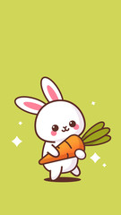cute rabbit holding carrot happy easter bunny sticker spring holiday concept vertical greeting card vector illustration