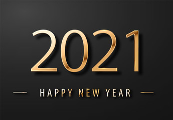 2021 Happy New Year Luxury elegant design. Vector illustration of golden 2021 logo numbers on black background