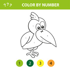 Educational children game. Color the picture by number. Coloring book with cute bird