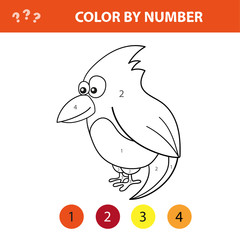 Educational children game. Color the picture by number. Coloring book with cute bird