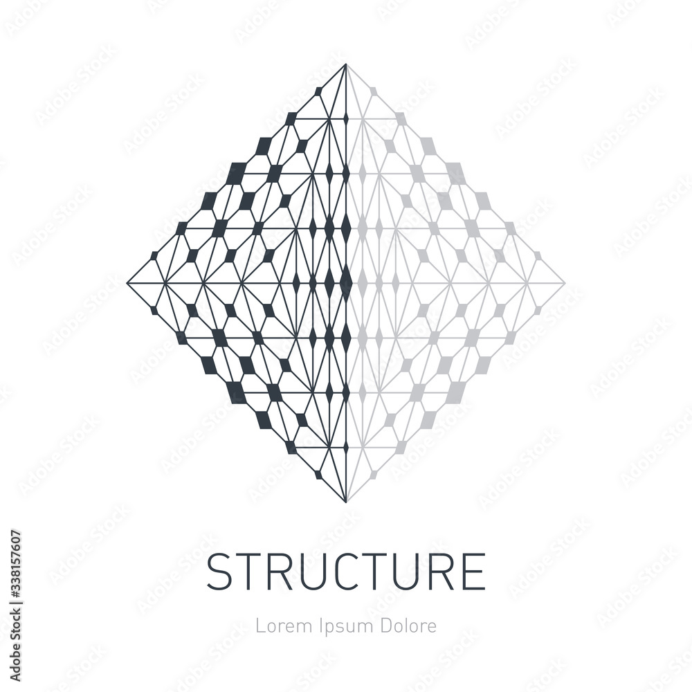 Poster logo or design element with squares, triangles and rhombus. vector logotype template. mesh structure