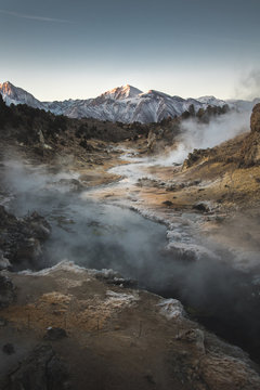 View of hot springs and mountains