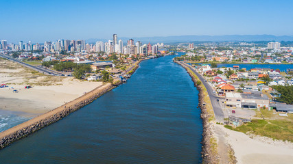 Torres - RS. Aerial view of Mampituba river in Torres, Rio Grande do Sul, Brazil