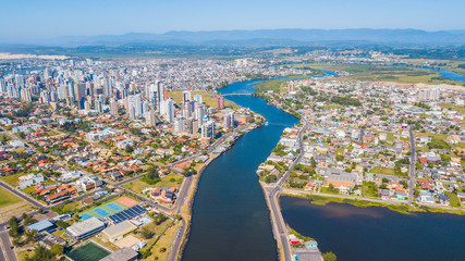 Fototapeta na wymiar Torres - RS. Aerial view of Mampituba river in Torres, Rio Grande do Sul, Brazil