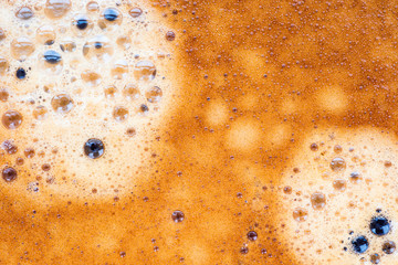 Close up black coffee crema foam texture background.