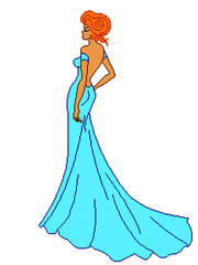 Fototapeta premium Abstract of charming lady in blue long dress with closed eyes, color pixelated illustration, can be used in embroidery