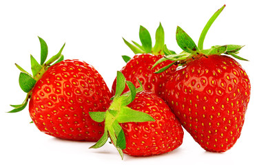 Strawberries with leaves isolated on a white background.
