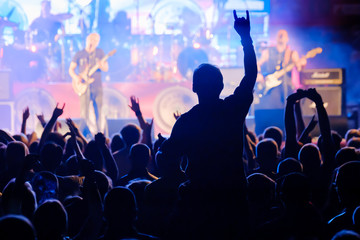 Fototapeta na wymiar Fans at live rock music concert cheering