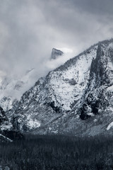 View of Half Dome in Yosemite Valley during winter