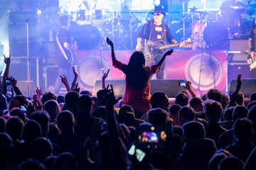 Fans at live rock music concert cheering