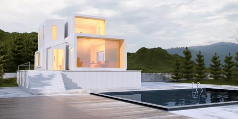 3d minimal modern house exterior architecture rendering.