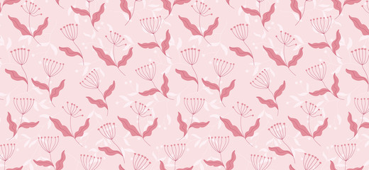 Pink feminine floral pattern. Lovely minimalistic pink flowers. Seamless pattern design for web and print. Women's health and body concept. Menstrual health and body care. 