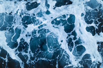 Crashing Waves of sea and Aerial view to ocean wave. Blue water background.