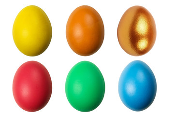 Set of colorful painted Easter eggs on the white background