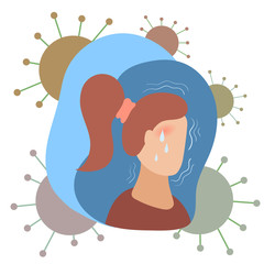 Symptoms of infection and disease in humans. People who are anxious and fearful because of a coronavirus, COVID-19, 2019-ncov. Wuhan crown virus, pneumonia illustration. Vector flat cartoon.