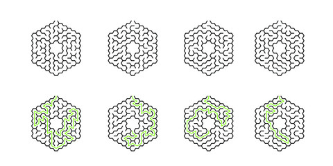 A set of 4 hexagonal mazes, 6 cells wide