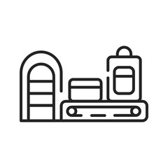 Airport conveyor belt black line icon. Machine built from rubber. Pictogram for web page, mobile app, promo. UI UX GUI design element. Editable stroke